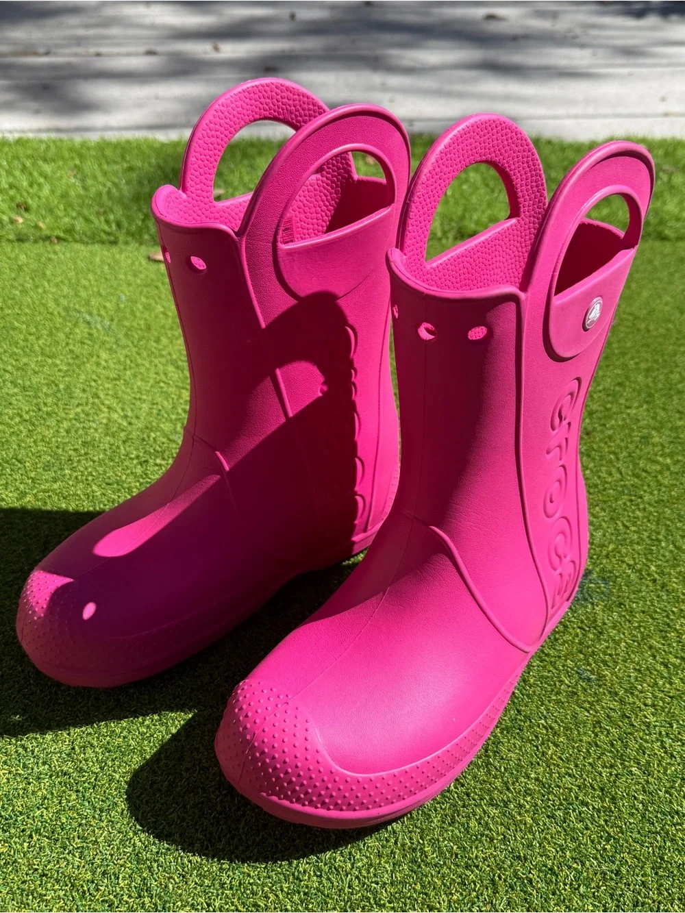 Crocs Handle It Rain Boots Kids J3 Hot Pink Fuchsia Waterproof 12803